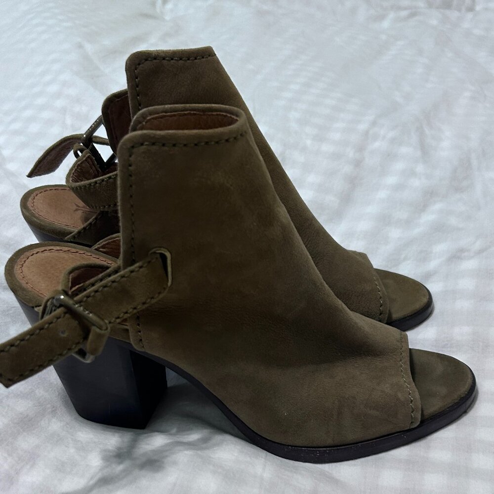 Frye Dani Shield Booties Open Toe Olive Green 8.5 Sling Back